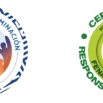 Dos logotipos de certificación: uno con figuras humanas de colores y el texto Sello de No Discriminación, y otro con una marca de verificación verde y el texto "Certificado Responsabilidad Social" en la Biblioteca Pública Hugo Ángel Jaramillo.