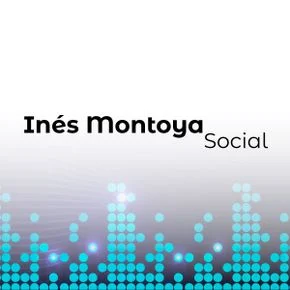 El texto Inés Montoya Social aparece sobre un motivo de puntos azules dispuestos en columnas de distintas alturas sobre un fondo gris, que evoca la vibrante energía de Estaciones Guática.