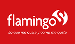 Fondo rojo con la palabra flamingo en minúsculas blancas, acompañada de un logotipo abstracto de un flamenco en blanco. Debajo, en español, dice: Lo que me gusta y como me gusta.