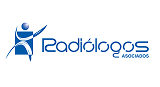 Logotipo de Radiólogos Asociados que representa una figura humana estilizada en blanco dentro de un cuadrado azul, con el nombre de la empresa "Radiólogos Asociados" en texto azul a la derecha, representando servicios de radiología.