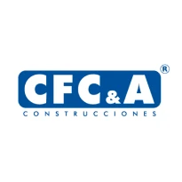 Logotipo con un rectángulo azul que contiene el texto en blanco CFC & A. Debajo aparece la palabra CONSTRUCCIONES en mayúsculas azules sobre fondo blanco, reflejando proyectos como el Parque de Arboleda.