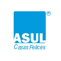 Logotipo de ASUL con un cuadrado azul y el texto "ASUL" en letras blancas y en negrita. Debajo, en azul claro, aparecen las palabras Casas Felices Montebonito. En la parte superior derecha aparece un símbolo de marca registrada, perfecto para la marca de apartamentos.