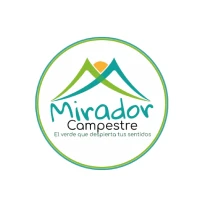 Logotipo del Mirador Campestre con montañas verdes y azules estilizadas y un sol naranja encima, todo ello rodeado por un anillo verde. Debajo, el texto reza: Mirador Campestre - El verde que despierta tus sentidos.