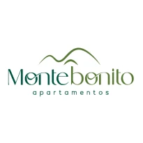 Logotipo para Montebonito Apartamentos con texto verde estilizado. Sobre el nombre, dos líneas verdes curvas sugieren montañas o colinas, enfatizando un entorno natural y sereno perfecto para vivir tranquilamente en un apartamento.