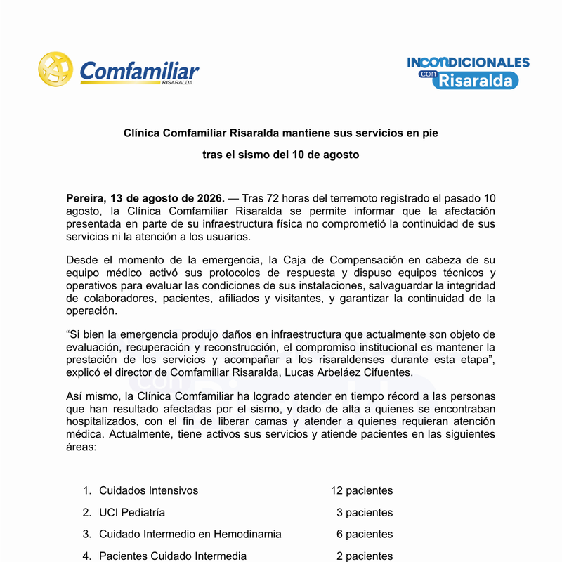 Comunicado ClÃnica Comfamiliar - imagen destacada