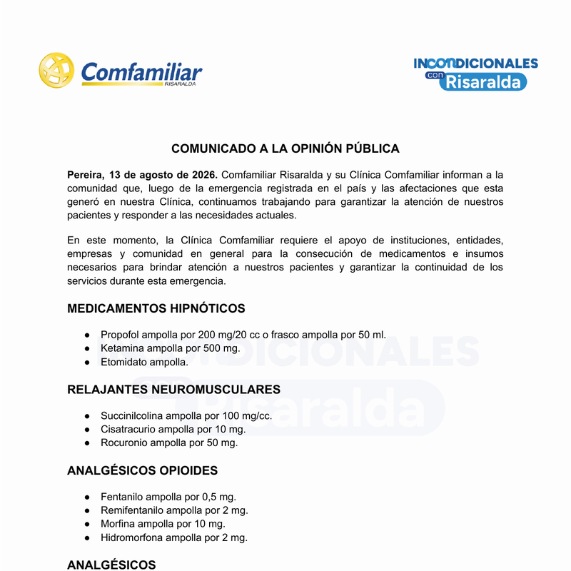 Comunicado insumos médicos - imagen destacada